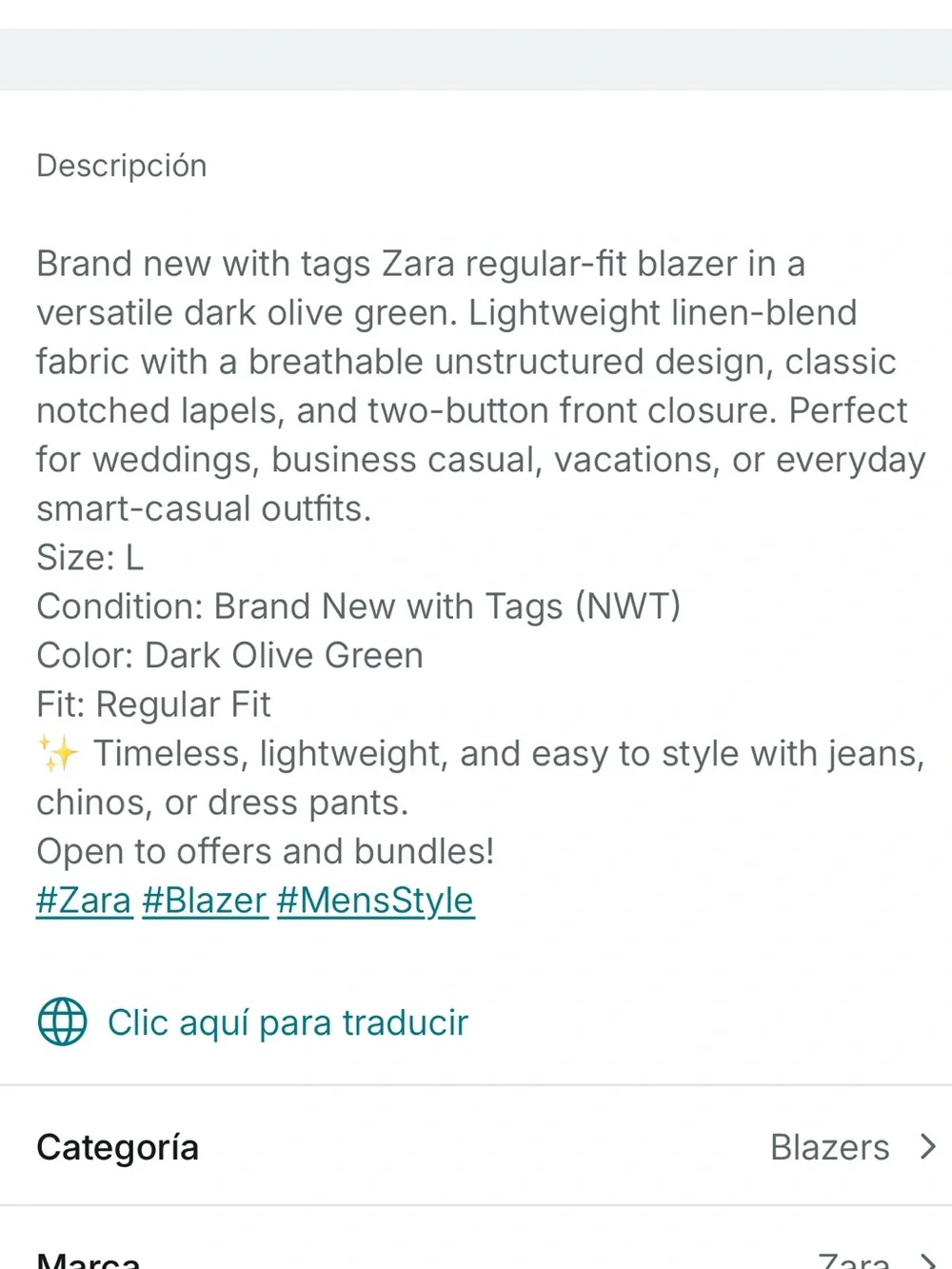 Zara Olive-Grey Tailored Sport Coat